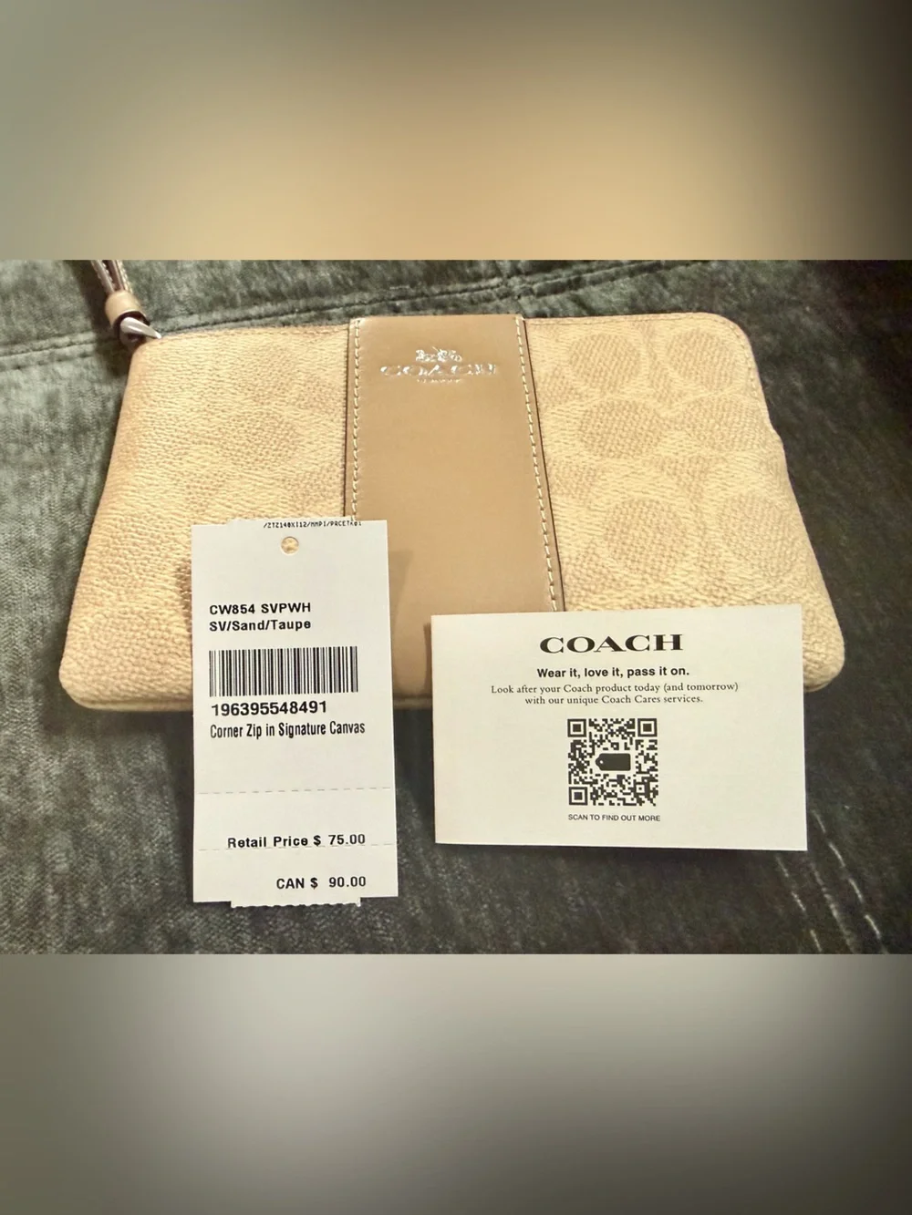 Coach Signature Zip Wristlet in Light Tan